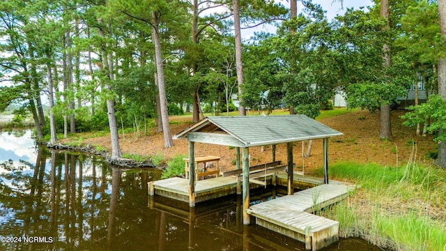 view of dock featuring a water view