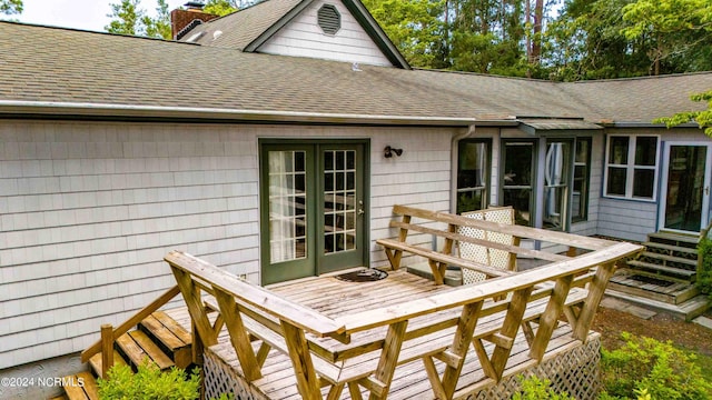 wooden terrace with french doors