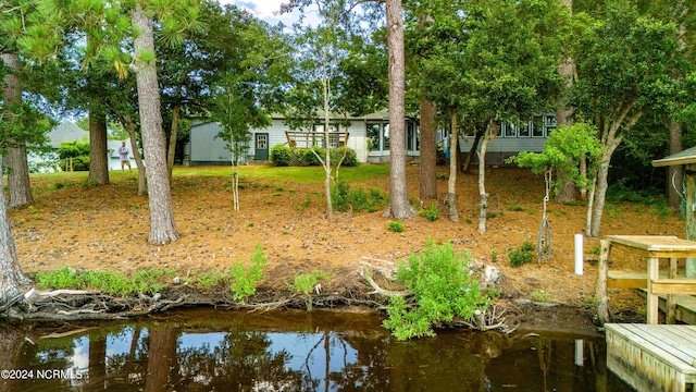 exterior space featuring a water view