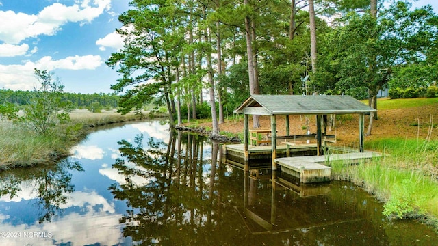 dock area featuring a water view