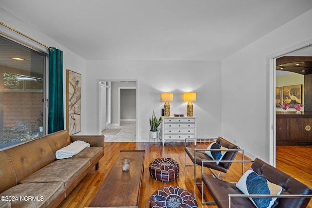 living area with wood finished floors