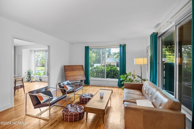 living area featuring a wealth of natural light and wood finished floors