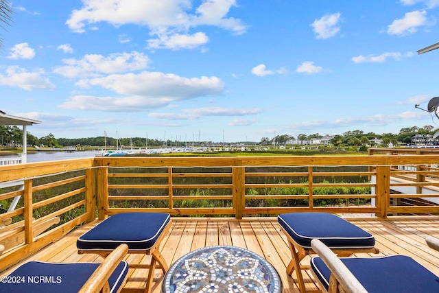 deck with a water view