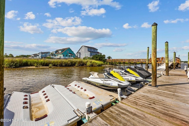 view of dock with a water view