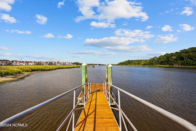 dock area with a water view