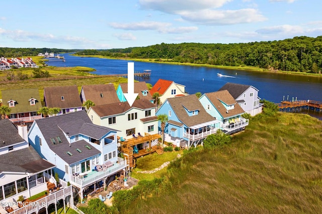 aerial view with a water view