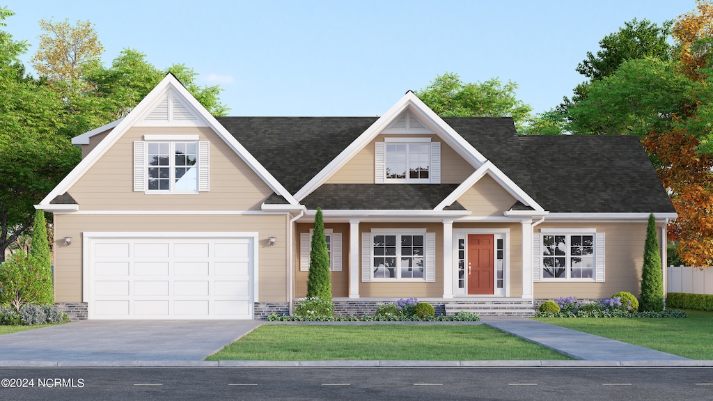 view of front facade with a front lawn and a garage