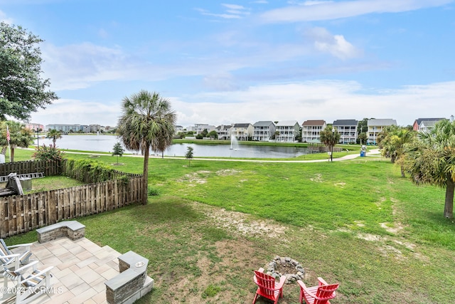 view of yard with a water view