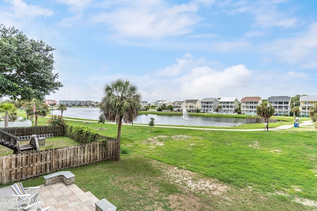 view of yard with a water view