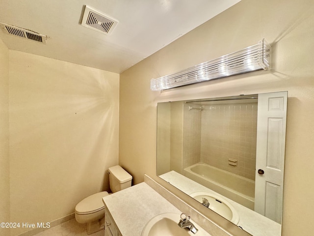 full bath featuring visible vents, vanity, toilet, and tile patterned floors