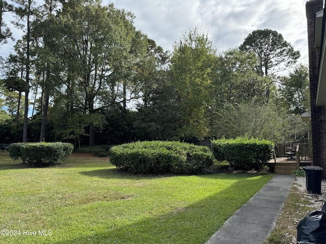 view of yard featuring a wooden deck