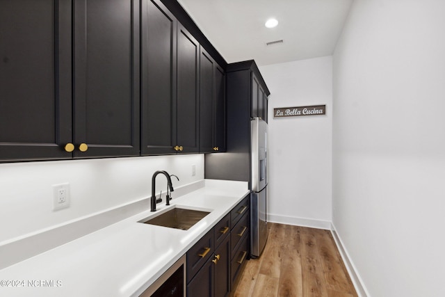 kitchen with sink and light hardwood / wood-style floors