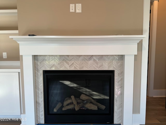 room details with wood-type flooring and a fireplace