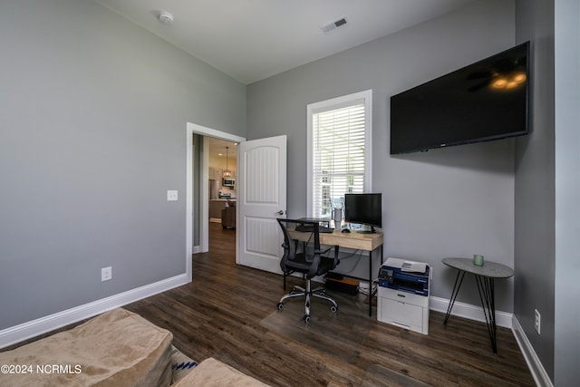 office space featuring dark hardwood / wood-style floors