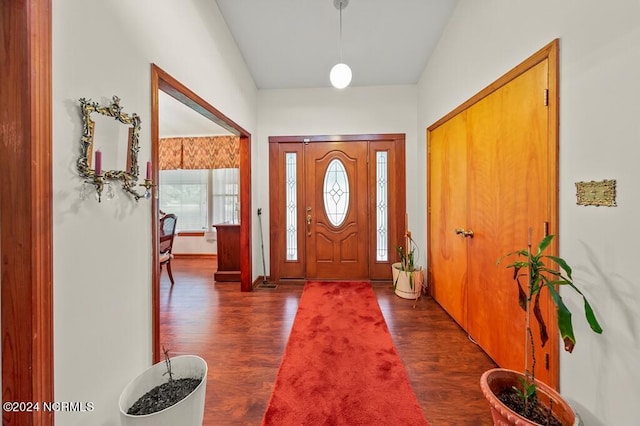 entrance foyer featuring dark wood-style flooring