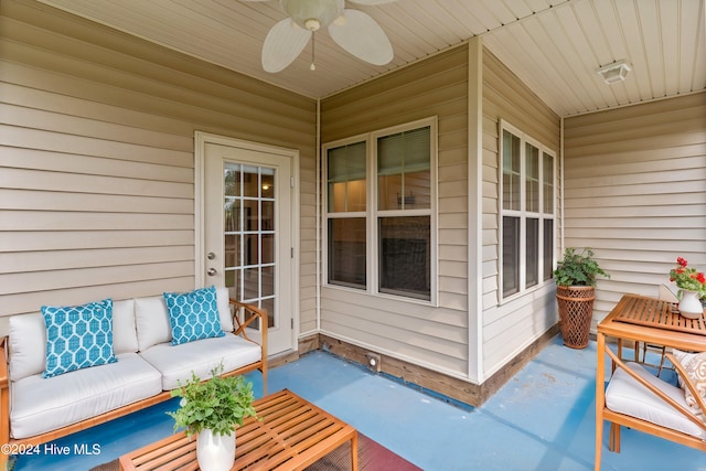 view of patio / terrace featuring an outdoor living space and ceiling fan