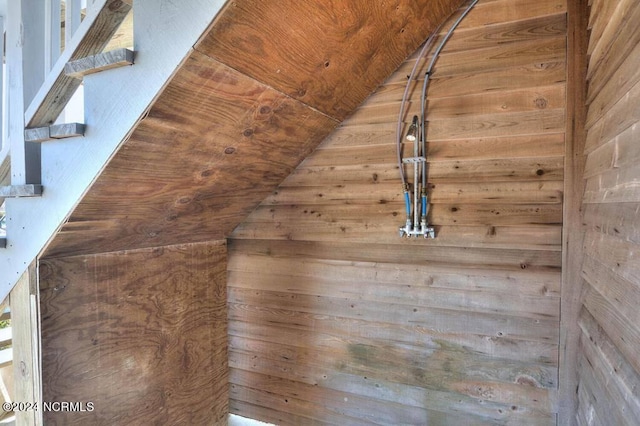 interior details featuring wood walls