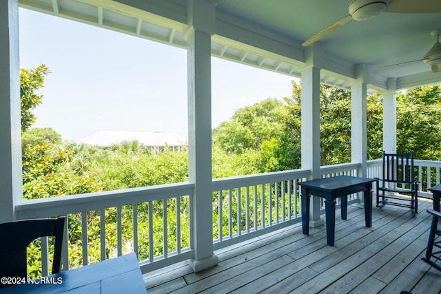 604 Currituck Way, Bald Head Island, NC 28461 - wooden terrace with a ceiling fan