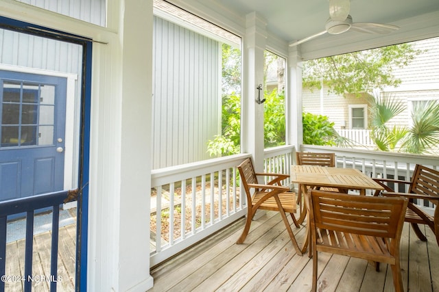 604 Currituck Way, Bald Head Island, NC 28461 - wooden terrace featuring a ceiling fan