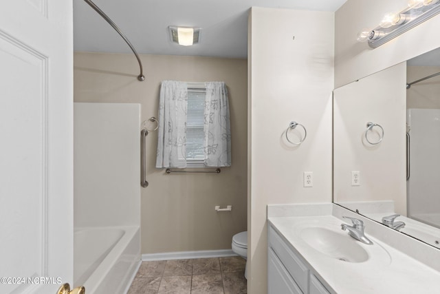 full bathroom with tile patterned floors, vanity, shower / bath combination, and toilet