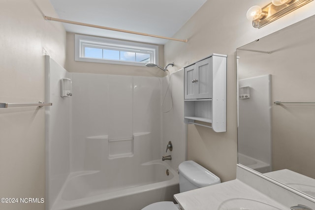 full bathroom with vanity, shower / washtub combination, and toilet