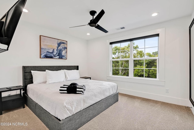 bedroom with carpet floors and ceiling fan