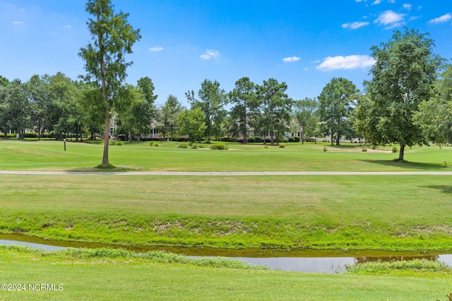 view of home's community with a yard and a water view