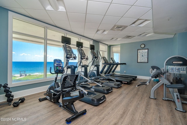1435 Salter Path Rd Unit E7Grande, Villas, Indian Beach, NC 28512 - workout area with wood finished floors, baseboards, and a drop ceiling