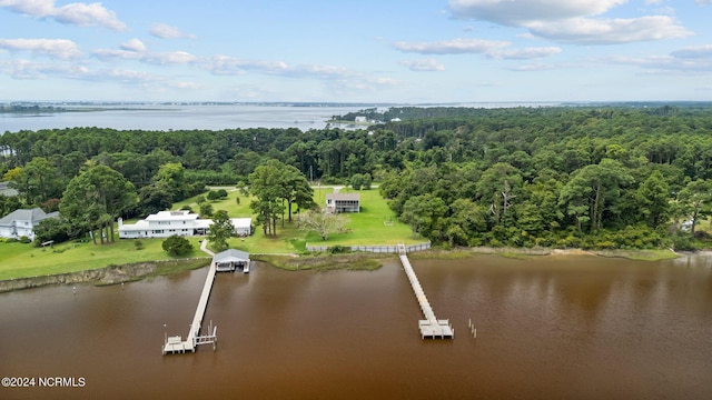 drone / aerial view featuring a water view