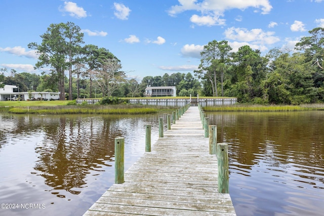 dock area featuring a water view