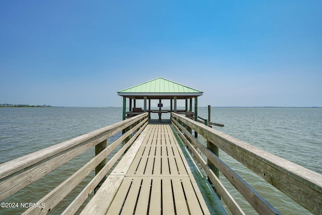 view of dock with a water view