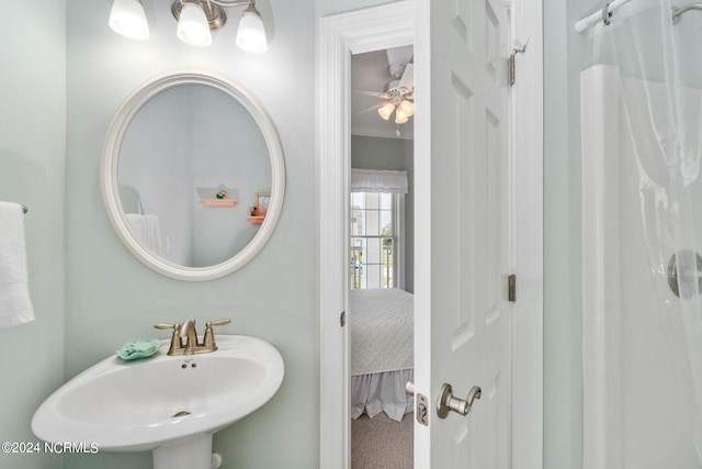 bathroom with a shower with curtain and sink