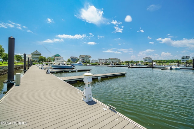 view of dock with a water view