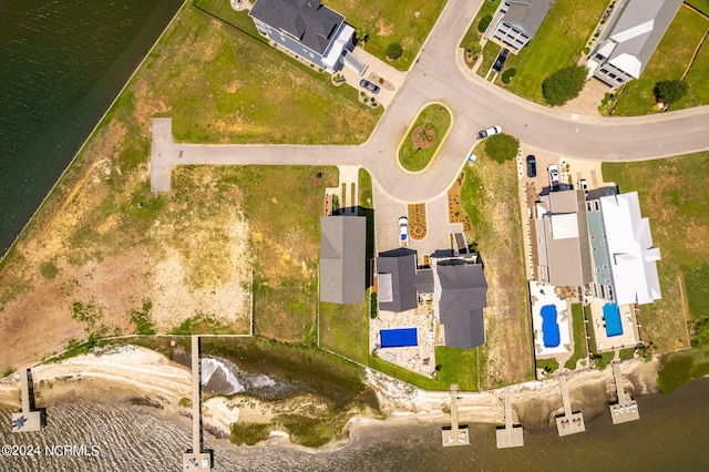 aerial view featuring a water view