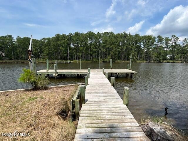 view of dock with a water view