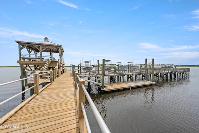 view of dock featuring a water view