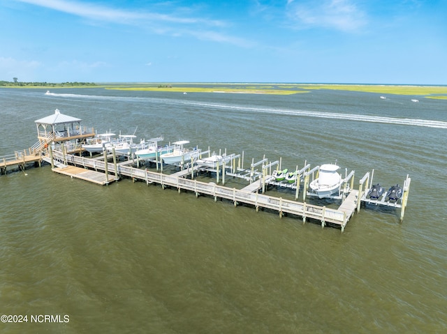 dock area with a water view