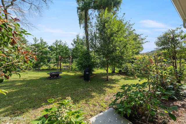 view of yard with an outdoor fire pit