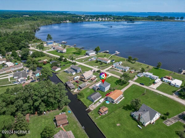 aerial view featuring a water view