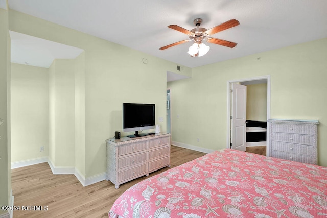 bedroom featuring ceiling fan and light hardwood / wood-style floors