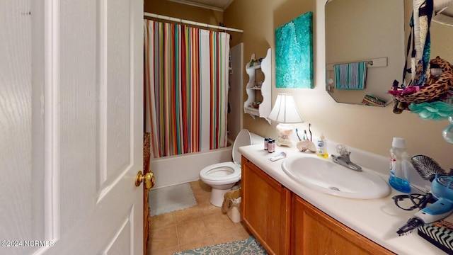 full bathroom with tile patterned floors, vanity, toilet, and shower / tub combo