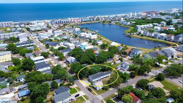 aerial view featuring a water view