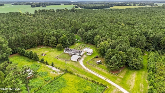 birds eye view of property featuring a rural view