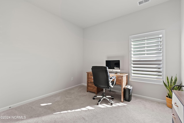 view of carpeted home office