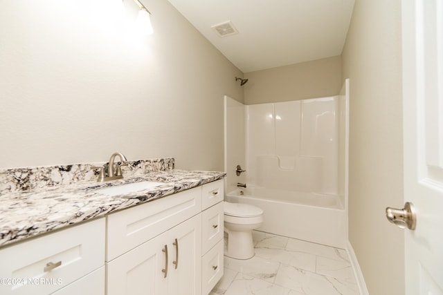 full bathroom featuring toilet, vanity, and bathing tub / shower combination