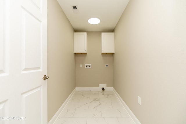 laundry room with hookup for an electric dryer, cabinets, and hookup for a washing machine