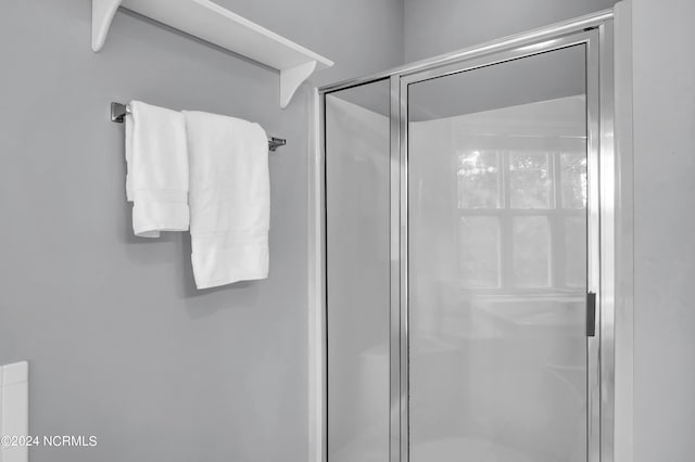 bathroom featuring a shower with door