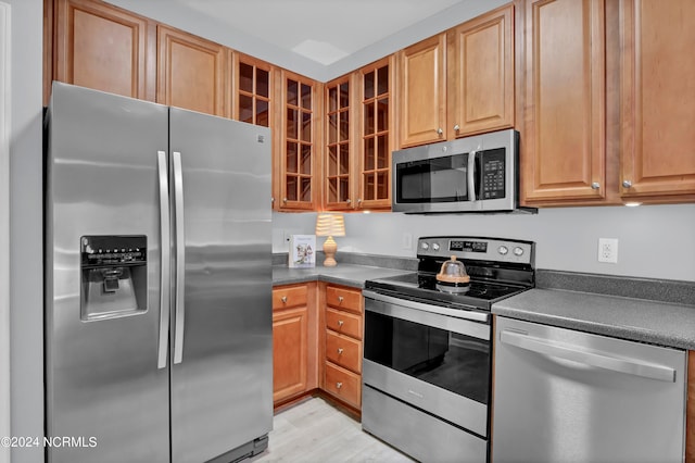 kitchen featuring stainless steel appliances and light hardwood / wood-style floors