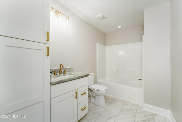 full bathroom featuring vanity, shower / bathing tub combination, and toilet