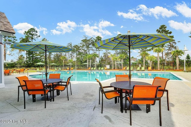 view of swimming pool with a patio area